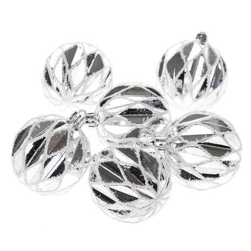 Set de decorațiuni de Crăciun Silver shine, 6 bucăți, diametru 8 cm, plastic