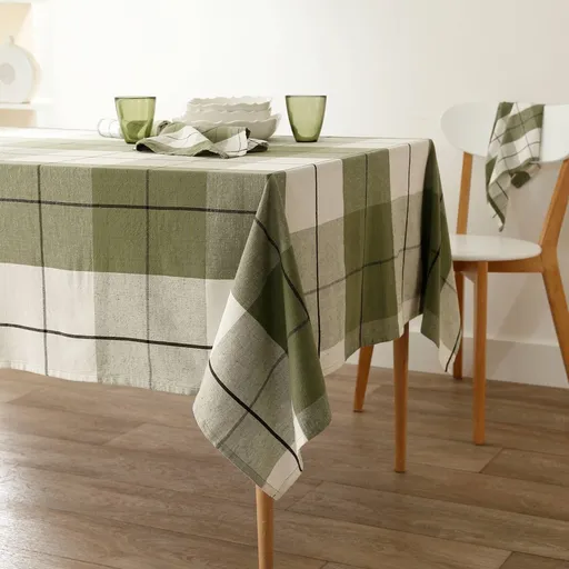 Față de masă în carouri din bumbac/in cu fire vopsite
