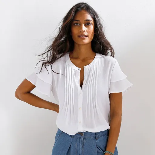 Bluză cămașă cu mâneci scurte fluture