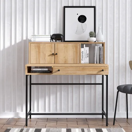 Birou, Hanah Home, Jodie, 100x103x60 cm, Stejar safir / negru