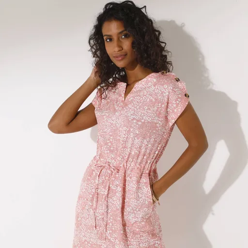 Rochie cu imprimeu și nasturi pe umeri