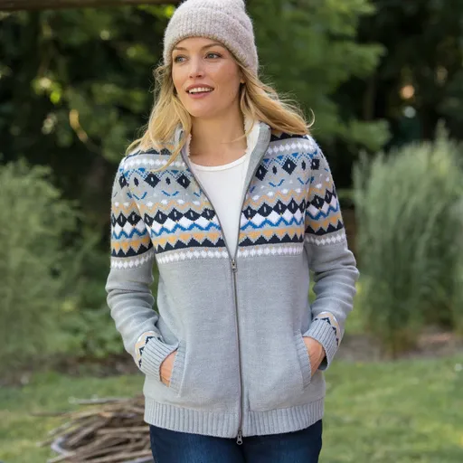 Pulover cu fermoar și căptușeală moale din jacquard cu fermoar