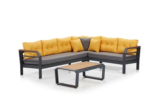 Set mobilier de gradina, Hanah Home, Assento Corner, Gri / Galben / Negru