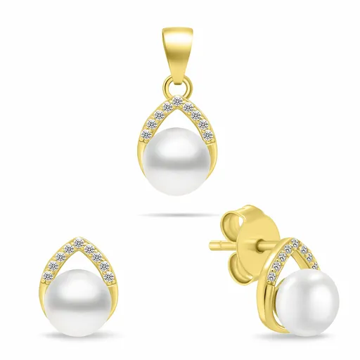 Brilio Silver Set sofisticat de bijuterii placate cu aur cu perle SET290Y (cercei, pandantiv)