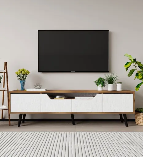 Comoda TV, Hanah Home, Roma 180, 180x48x29.8 cm, PAL, Nuc/Alb