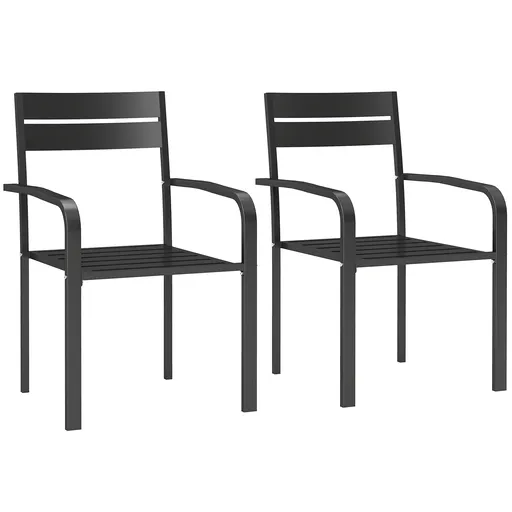 Outsunny Lot de 2 scaune de grădină empilabile în aer liber cu brațe, cadru din aluminiu 56 x 58 x 83 cm gri închis | Aosom Romania