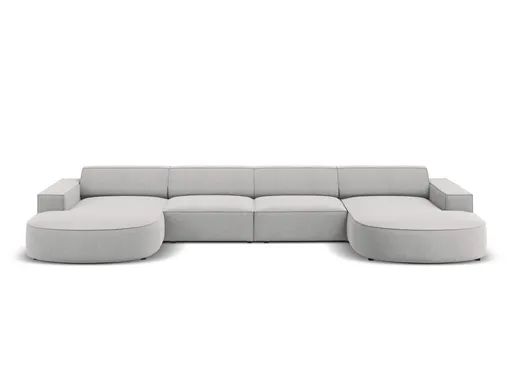 Canapea panoramica 6 locuri, Jodie, Micadoni Home, BL, forma rotunjita, 364x166x70 cm, poliester, gri deschis