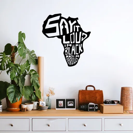 Decoratiune de perete, Say It Loud İ'M Black And Ground, Dimensiune: 42 x 46 cm, Negru