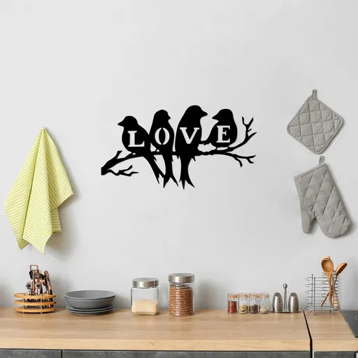 Decoratiune de perete, Birds Love, Dimensiune: 37 x 68 cm, Negru