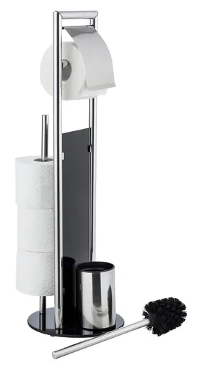 Suport pentru hartie igienica si perie toaleta Ravina, Wenko, 20x70 cm, inox/sticla temperata, argintiu/negru