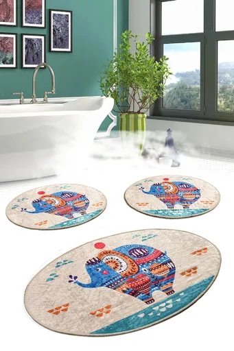 Set 3 covorase de baie Etnic, Chilai, 50x60 cm/60x100 cm, multicolor