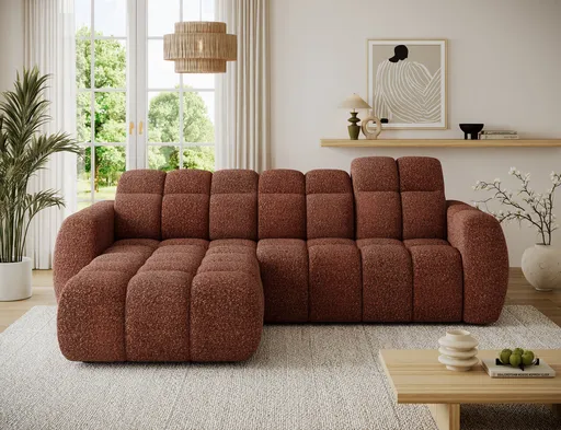 Coltar extensibil stanga 3 locuri ELTAP, Fanito, 288x200x105 cm, lemn/poliester, caramiziu