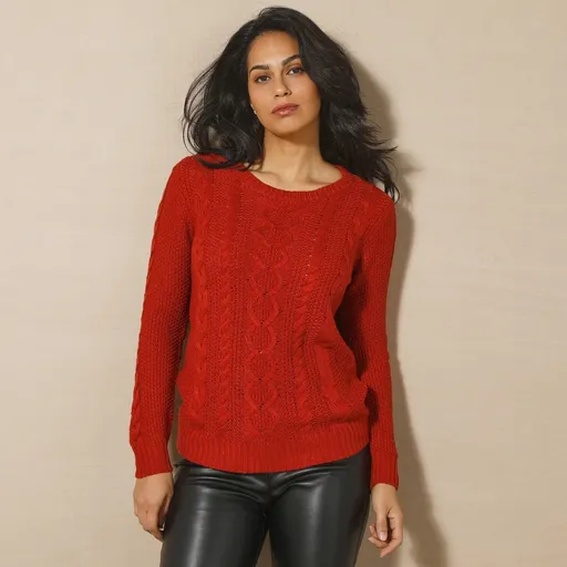 Pulover cu gât rotund cu model împletitură