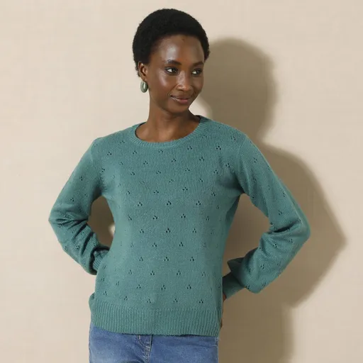 Pulover cu guler rotund și croială Pointelle