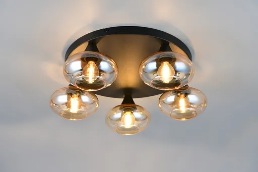 Plafoniera Divina, RL, 49x15 cm, 10W, 5x E14, sticla, negru/chihlimbar