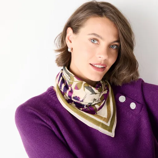 Eșarfă din voal de bumbac cu imprimeu de rândunele