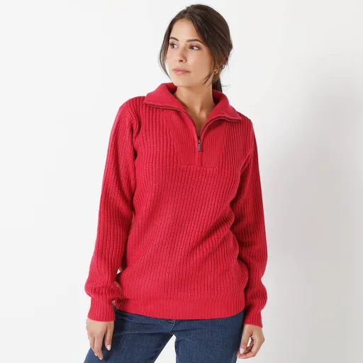 Pulover cu guler ridicat cu fermoar, model simplu tricotat