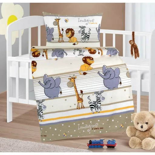 Bellatex Lenjerie de pat pentru copii din crepAgáta Safari bej, 90 x 135 cm, 45 x 60 cm