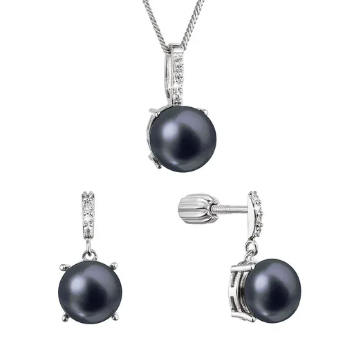 Evolution Group - Pavona Set de bijuterii cu perle decorate cu pietre de zircon 29072.3B black (cercei, lănțișor, pandantiv)