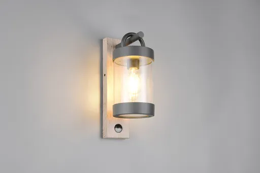 Aplica de perete pentru exterior cu senzor Sambesi, TRIO, 12.5x33 cm, 28W, 1x E27, aluminiu, antracit/natur