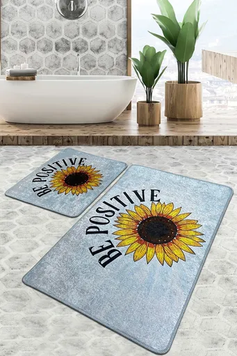 Set covorase de baie, L'essentiel Maison, Be Positive Djt, Poliester, Multicolor