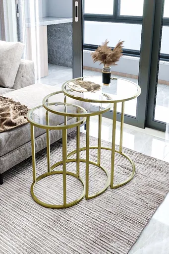 Set masute 3 piese, Hanah Home, Alya, Auriu / Transparent