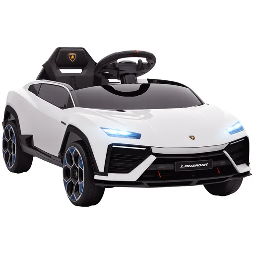 AIYAPLAY Mașină Electrică pentru Copii Licență Lamborghini cu Claxon și Telecomandă, 101.5x49x43 cm, Albă | Aosom Romania