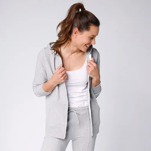 Hanorac cu fermoar în două culori și glugă