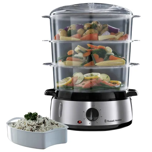 Aparat de gatit cu aburi Russell Hobbs 19270-56, 800W, 9l, Timer, Inox / Negru