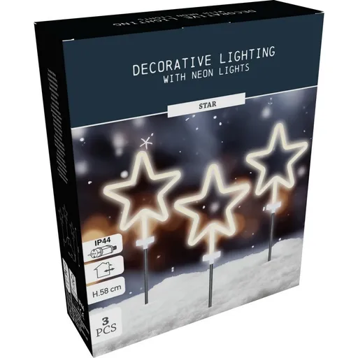 Iluminat exterior de Crăciun cu LED-uri Stea neon,set de 3 bucăți, înălțime 58 cm