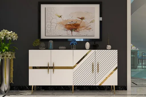 Consola, Hanah Home, Fuga KB150, 150x75x35 cm, Alb/Auriu