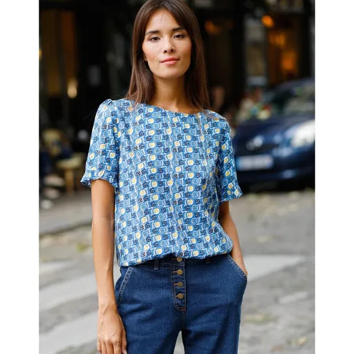 Bluză cu imprimeu și mâneci cu volane