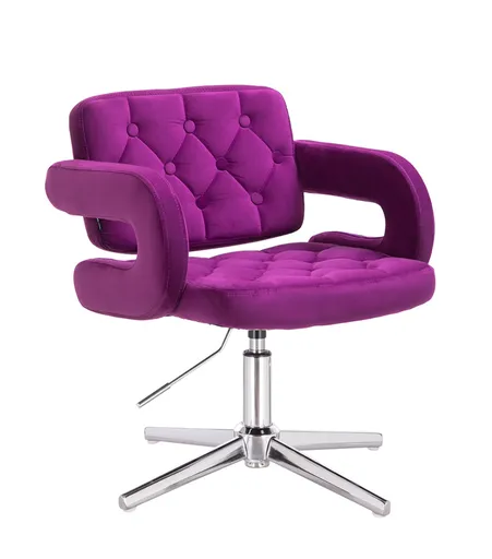 Scaun Coafor Cross cu Baza Argintie, Reglabil pe Inaltime, Velur