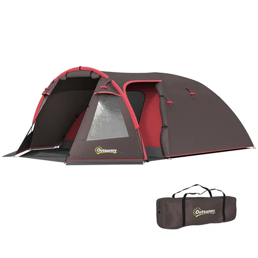 Outsunny Cort de Camping pentru 2-4 Persoane cu 2 Camere, Uși Duble și Geantă de Transport, 360x250x130 cm, Gri | Aosom Romania