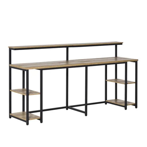 Birou dublu Stil Industrial HOMCOM, MDF/Metal, 200x53x100 cm, Negru/Maro | Aosom Romania