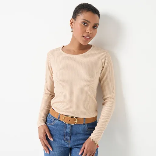 Pulover cu guler rotund și nervuri