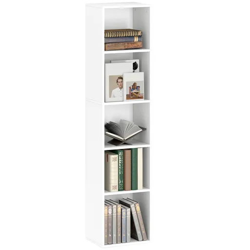 HOMCOM Bibliotecă etajeră de depozitare 5 nivele cu rafturi reglabile pentru sufragerie, dormitor, birou, 30x24x133,5cm, alb | Aosom Romania