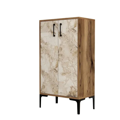 Dulap pentru pantofi Prag Walnut and White Marble, bej