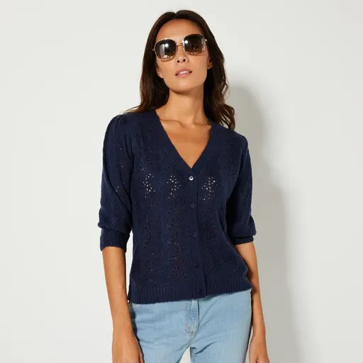 Pulover cu decolteu în V, cu model deschis