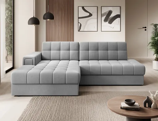 Coltar extensibil stanga 3 locuri ELTAP, LT-04SO, Blezalt, 240x150x82 cm, lemn/poliester, gri deschis