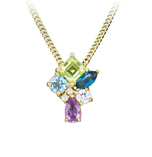 Silver Cat Colier jucăuș placat cu aur Colored stones SC626 (lănțișor, pandantiv)