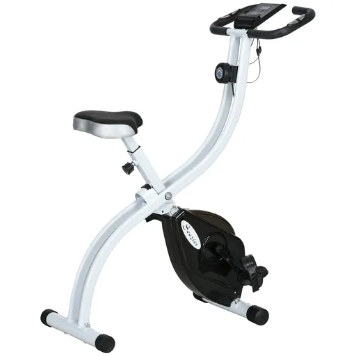 SPORTNOW Bicicletă de apartament pliabilă, bicicletă de fitness, 8 nivele de rezistență magnetică, șa reglabilă, ecran LCD, oțel alb | Aosom Romania