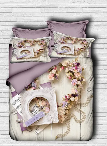 Lenjerie de pat dubla 3 piese, L'essentiel Maison, 129, Lilac / White / Beige