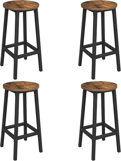 Set 4 scaune de bar, Vasagle, Industrial Design, 30x65 cm, max 150 kg, PAL/otel, maro