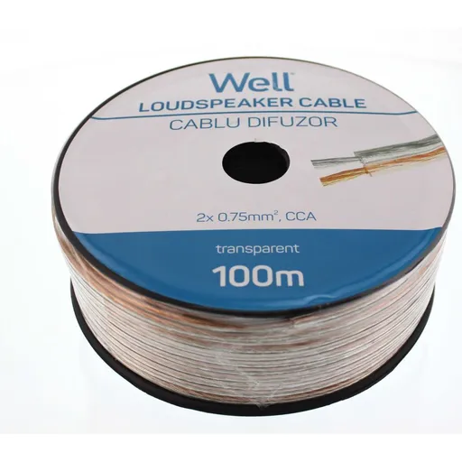 Cablu difuzor transparent 2X0.75mmp, 100m, Well LSP-CCA0.75TT-100-WL