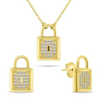 Brilio Silver Set de bijuterii fermecătoare placate cu aur cu zirconiu cubic SET281Y (cercei, colier)