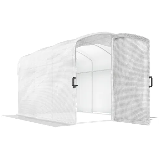 Outsunny Seră tunel de grădină 6m², seră tunel 300x200x195cm folie PE 220 g/m² margini prelungite 50 cm cu ușă alb | Aosom Romania