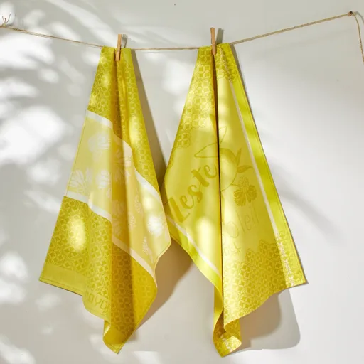 Set de 2 prosoape de ceai jacquard cu imprimeu de lămâie, fibre vopsite
