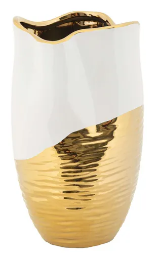 Vaza decorativa Lux, Mauro Ferretti, 20x35 cm, ceramica, alb/auriu