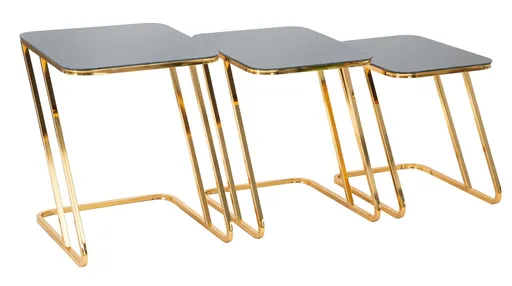 Set 3 masute Simple, Mauro Ferretti, 44x50.5x55.5 cm, fier, negru/auriu